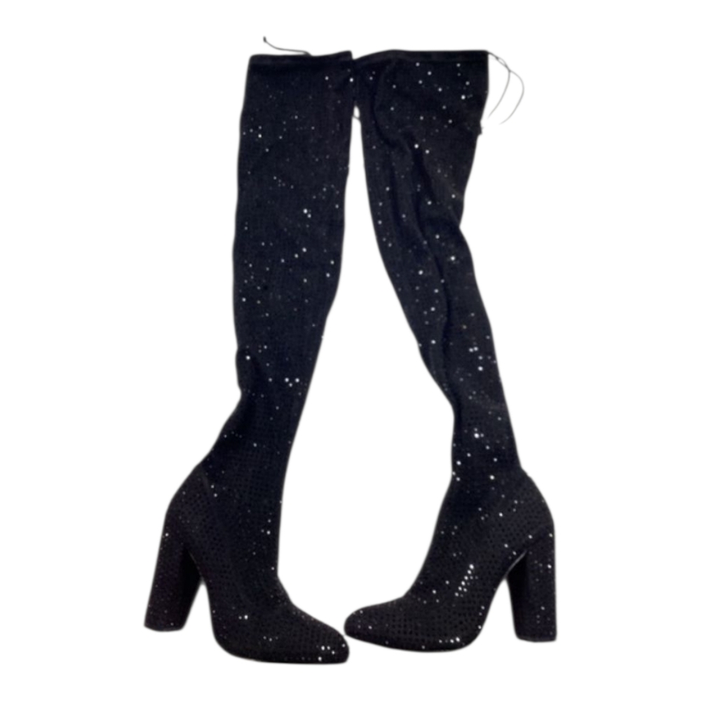 Olivia Ferguson Sparkling Black Over-the-Knee Boots‎